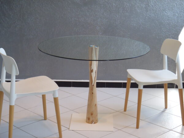 Table à manger bistrot bois résine epoxy verre moderne contemporaine