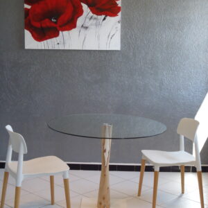 Table à manger bistrot bois résine epoxy verre moderne contemporaine