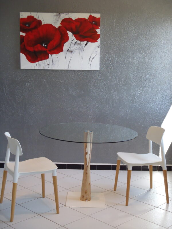 Table à manger bistrot bois résine epoxy verre moderne contemporaine