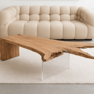 Table basse racine tronc d'arbre verre