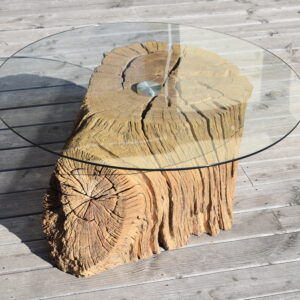 Table basse tronc d'arbre verre