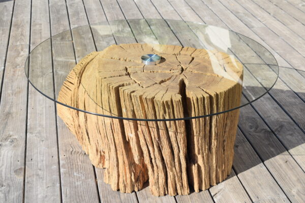 Table basse tronc d'arbre verre